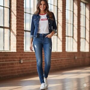 Love Moschino Skinny Jeans Women 30 Blue Adjustable‎ Waist Distressed Stretch